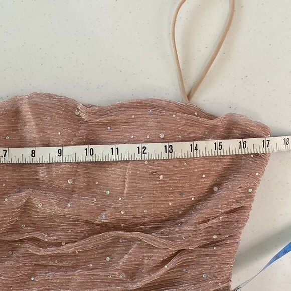 Lulus Flirty Vibes Mauve Pink Sparkly Ruched Bodycon Mini Dress Sleeveless - Picture 13 of 16